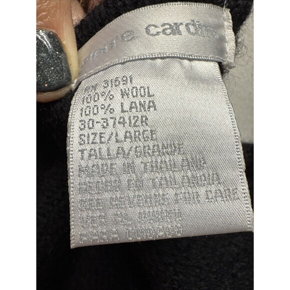 PIERRE CARDIN L SWEATER BLACK CARDIGAN WOOL FULL ZIP Vtg - Picture 5 of 8